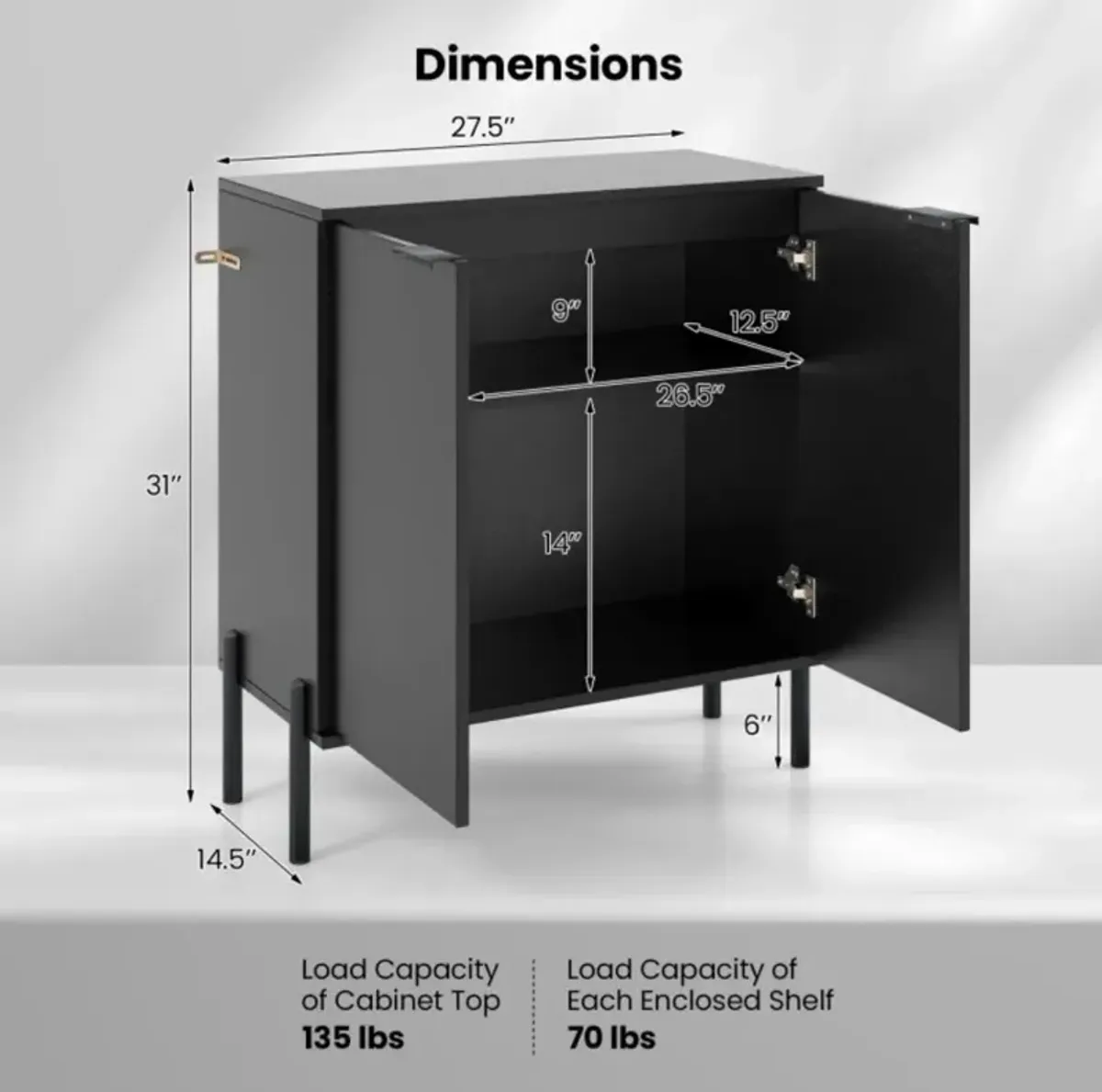 Hivvago 2-Door Buffet Cabinet Sideboard with Shelf and Metal Legs