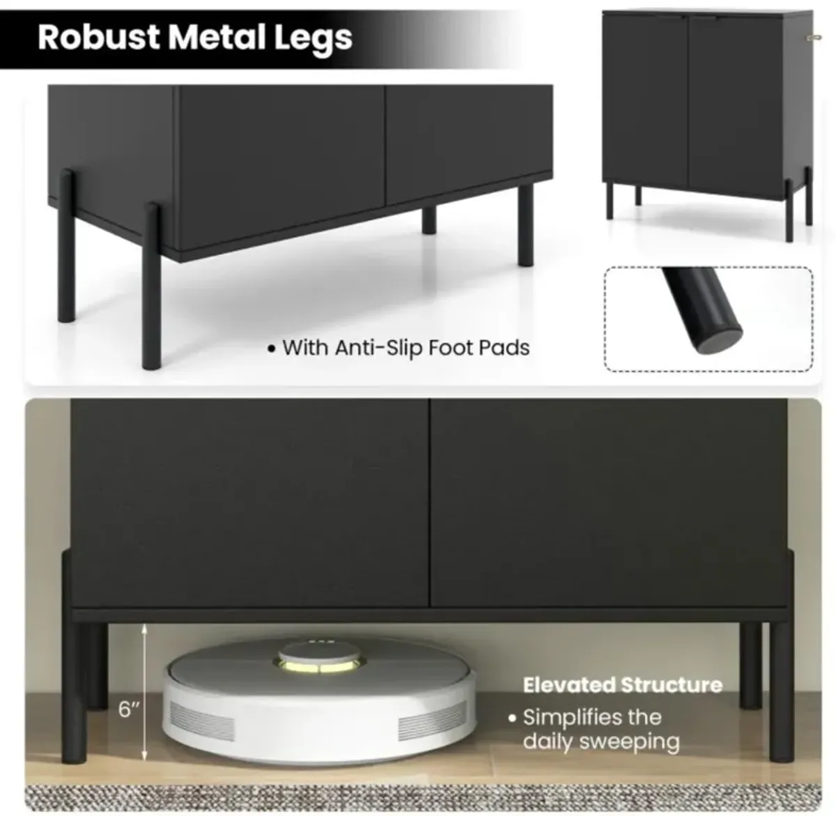 Hivvago 2-Door Buffet Cabinet Sideboard with Shelf and Metal Legs