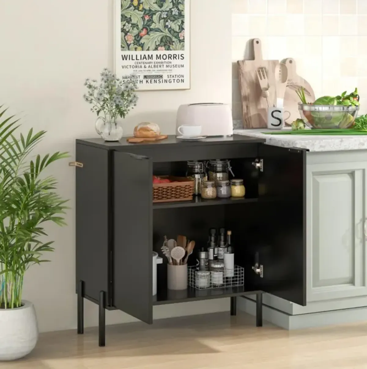 Hivvago 2-Door Buffet Cabinet Sideboard with Shelf and Metal Legs