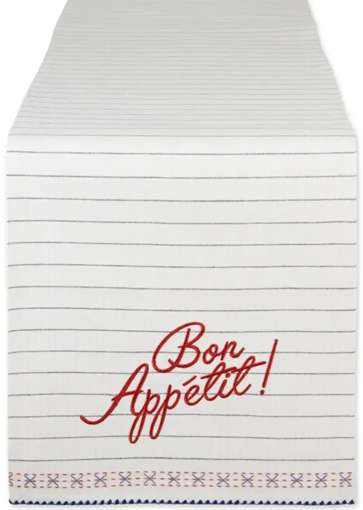 72" White and Red Bon Appetit Embroidered Table Runner