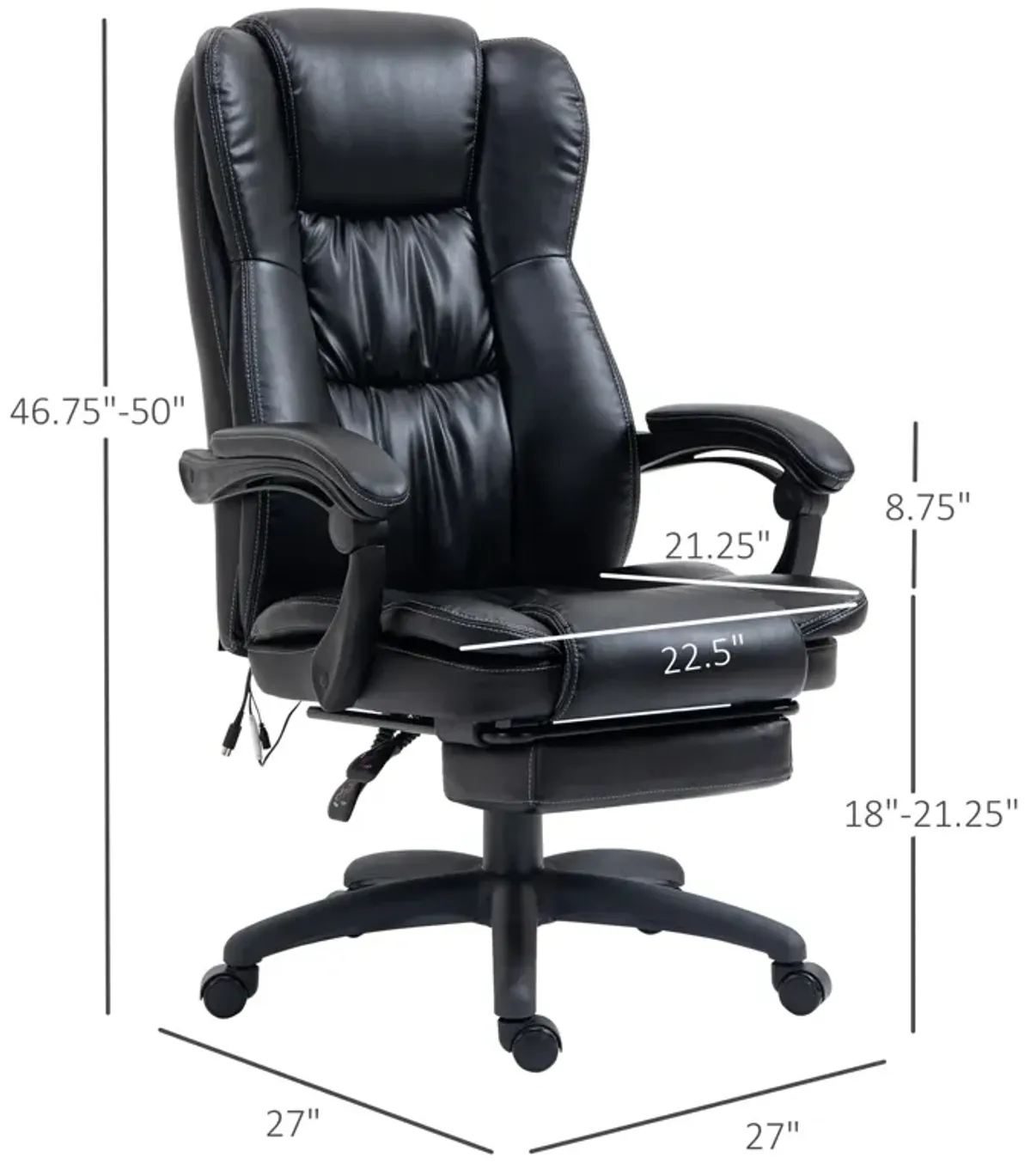 Black Executive Massager: Leather High Back Chair with 6-Point Vibration