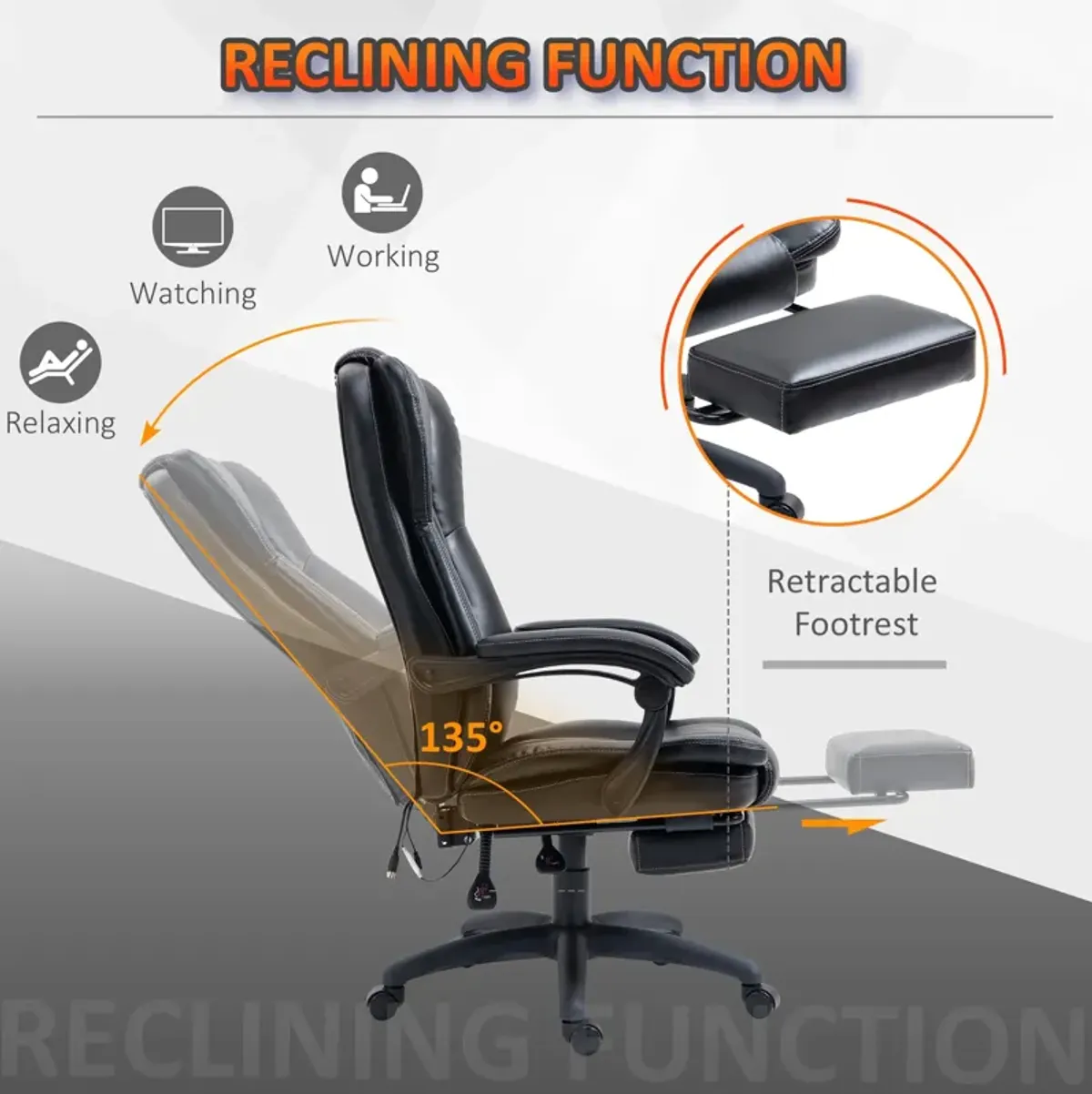 Black Executive Massager: Leather High Back Chair with 6-Point Vibration