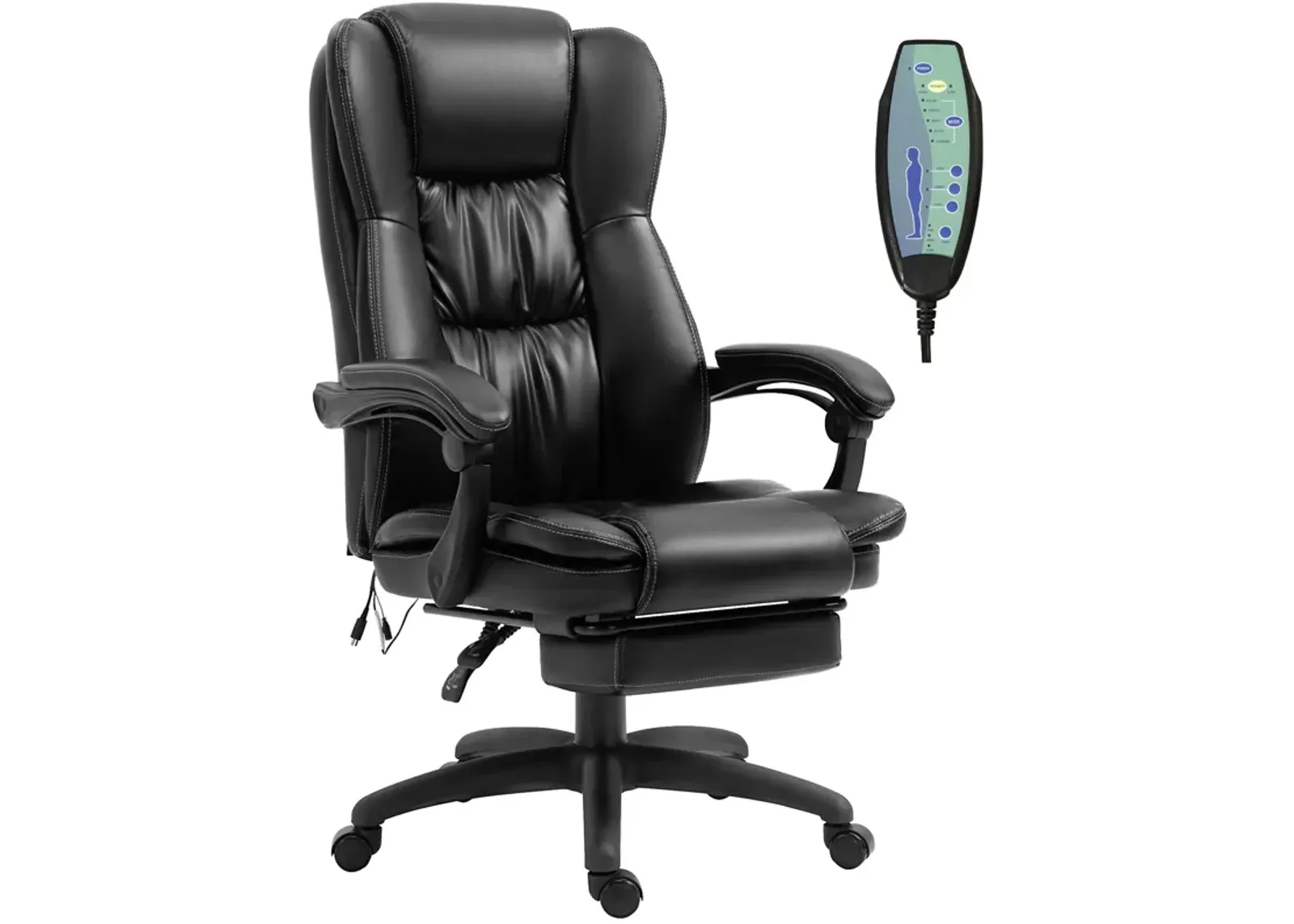 Black Executive Massager: Leather High Back Chair with 6-Point Vibration