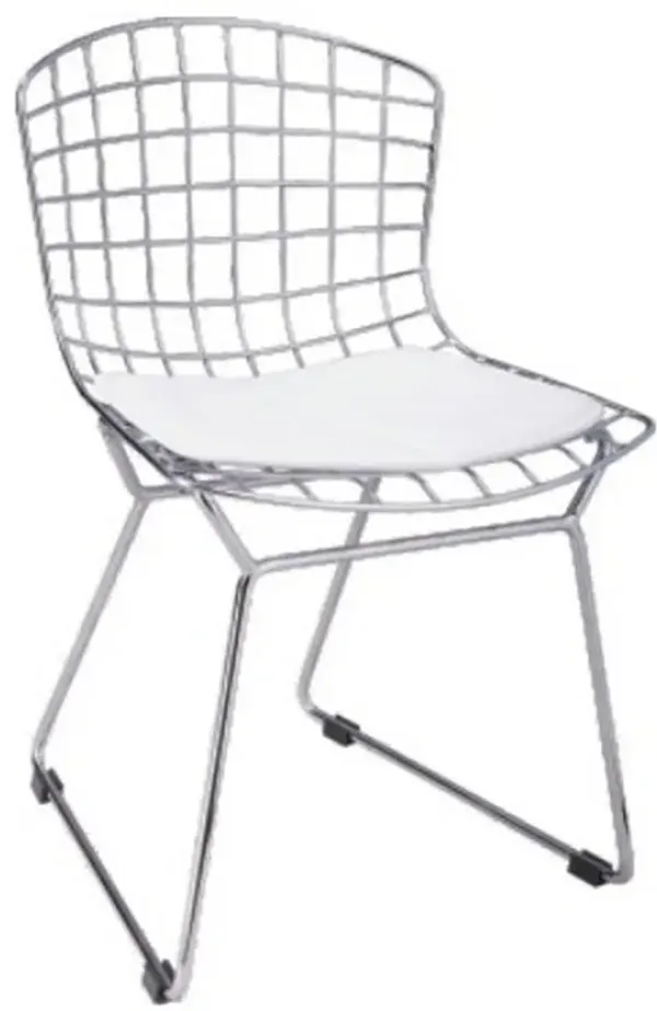 Kids Shuttle Chair Set of 2, White Faux Leather, Mesh Chrome Metal - Benzara