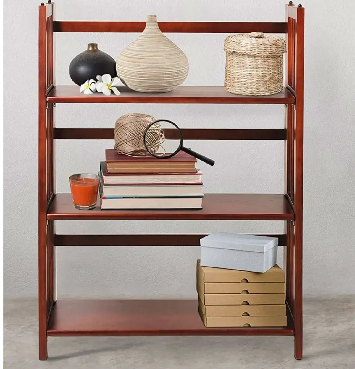 Hivvago 3-Shelf Folding Storage Shelves Bookcase in Walnut Wood Finish