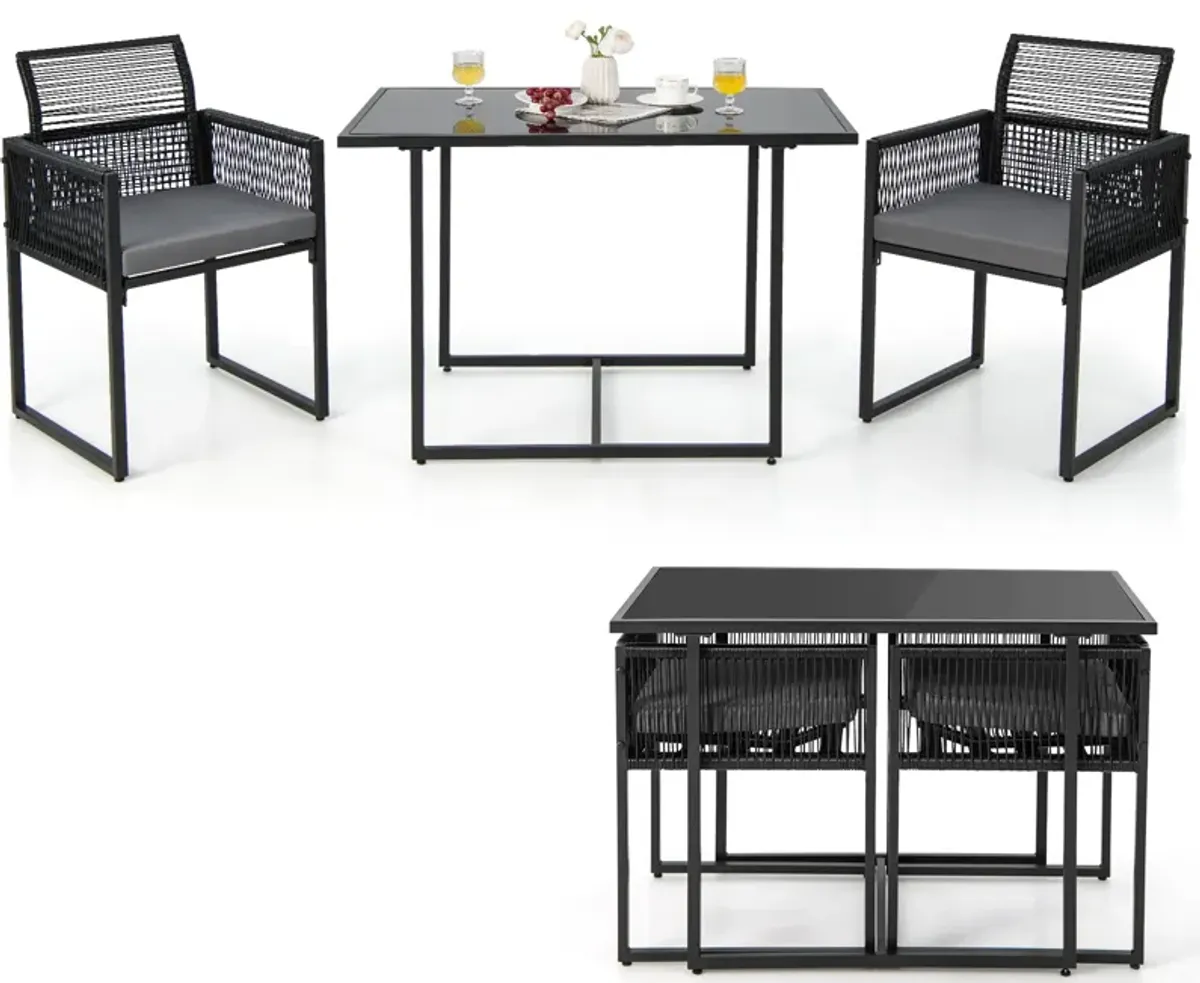 3 Pieces Outdoor Dining Set with Folding Backrest and Seat Cushions-Black