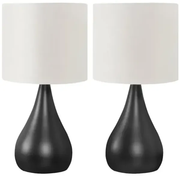 Monarch Specialties I 9639 - Lighting, Set Of 2, 18"H, Table Lamp, Black Metal, Ivory / Cream Shade, Contemporary