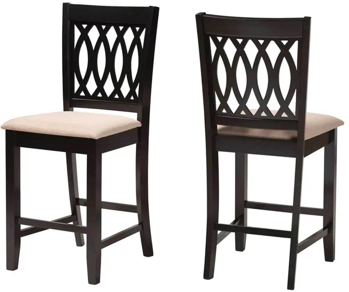 Baxton Studio Florencia Gray Fabric Wood 2-Piece Counter Stool Set