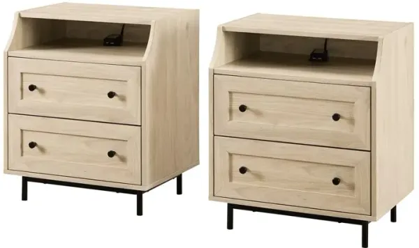 Walker Edison 2 Drawer Nightstand With Usb, Set Of 2 - Birch