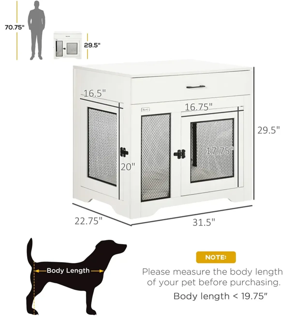 White Pet Furniture: Stylish Dog Crate End Table with Cushion & Drawer