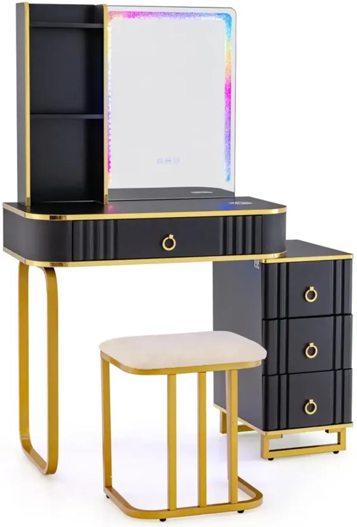 Vanity Table Set with RGB LED Lights and Wireless Charging Station