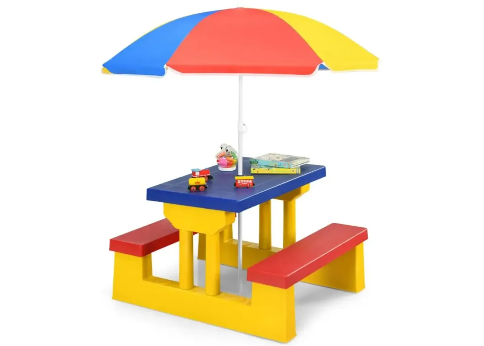 Hivvago Kids Picnic Folding Table and Bench with Umbrella-Yellow