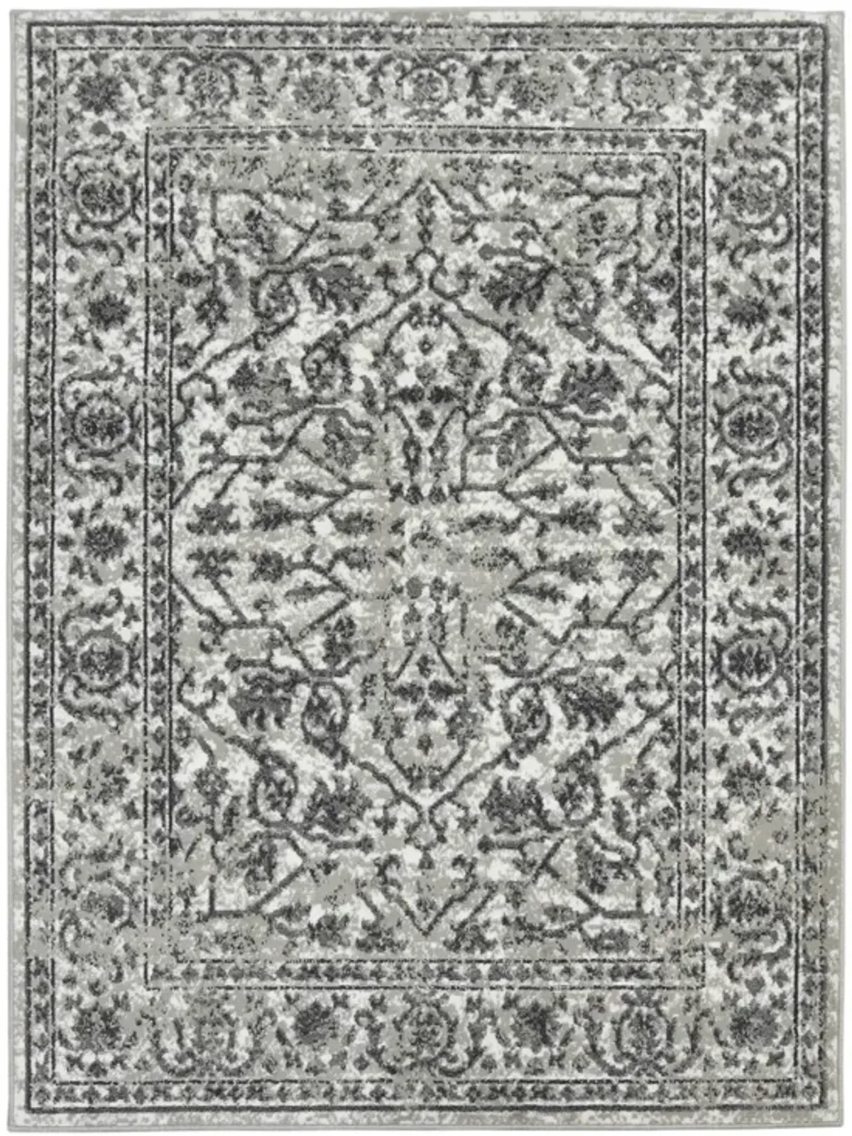 8 gray Round Floral Power Loom Area Rug With Fringe