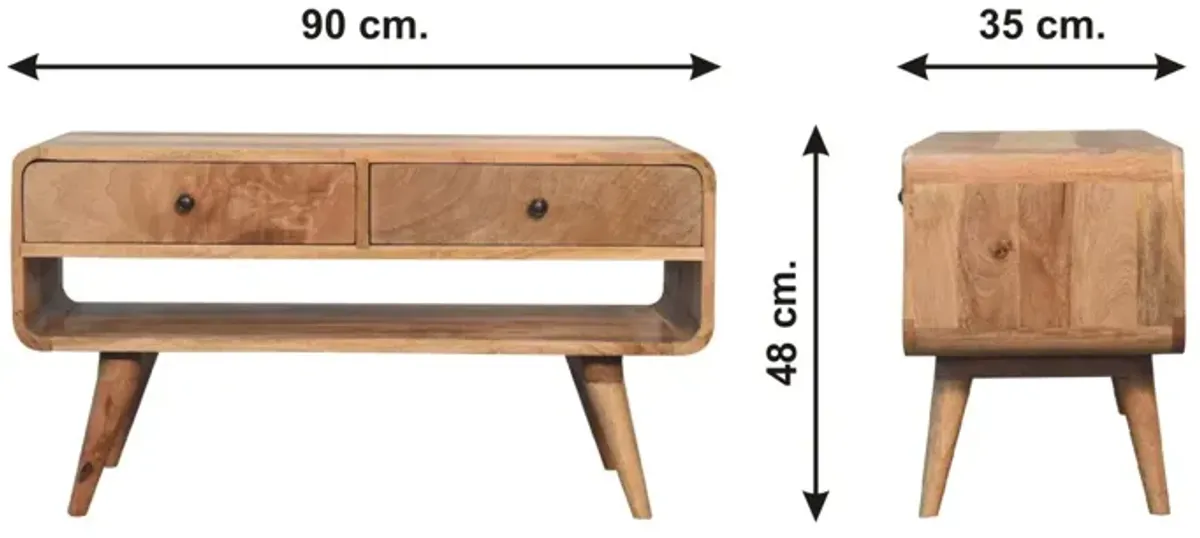 Reverse Curve  Solid Wood 2 Drawer Oak-ish Media Unit