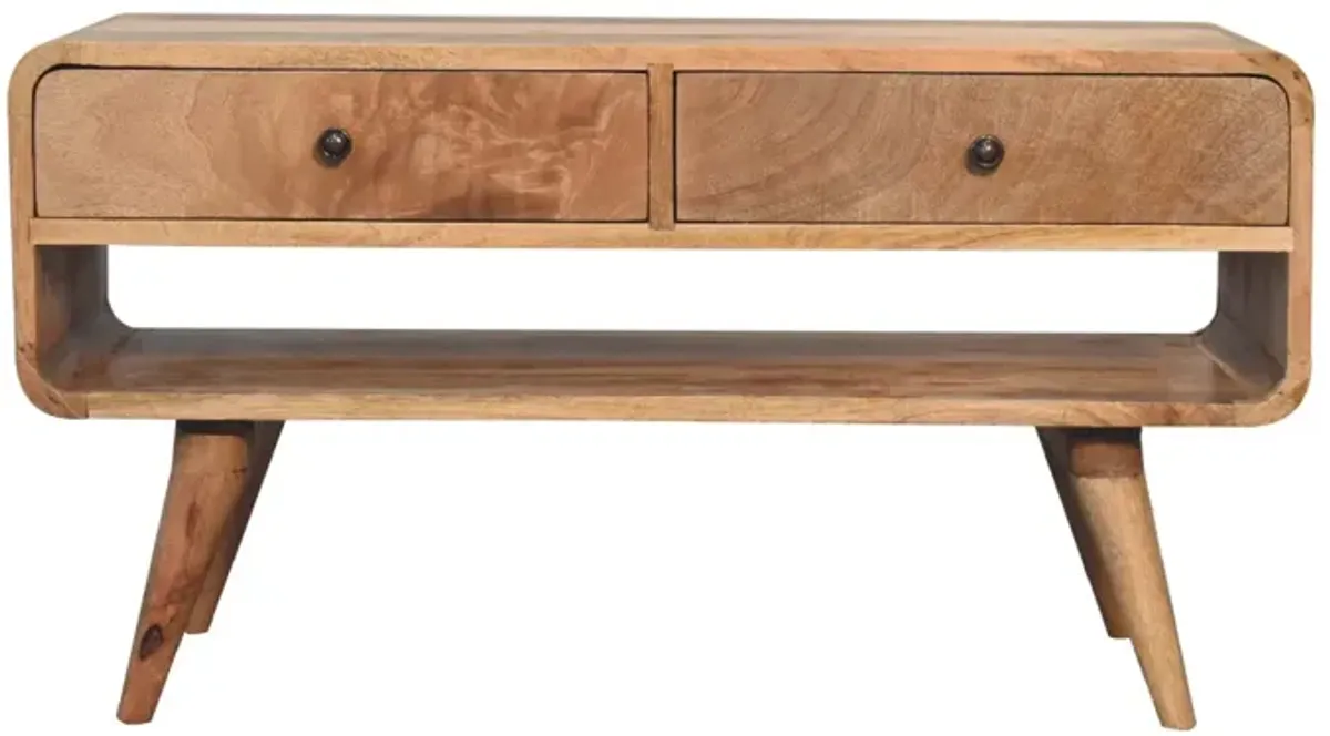 Reverse Curve  Solid Wood 2 Drawer Oak-ish Media Unit