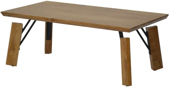 Rectangular Wooden Coffee Table with Block Legs, Natural Brown-Benzara