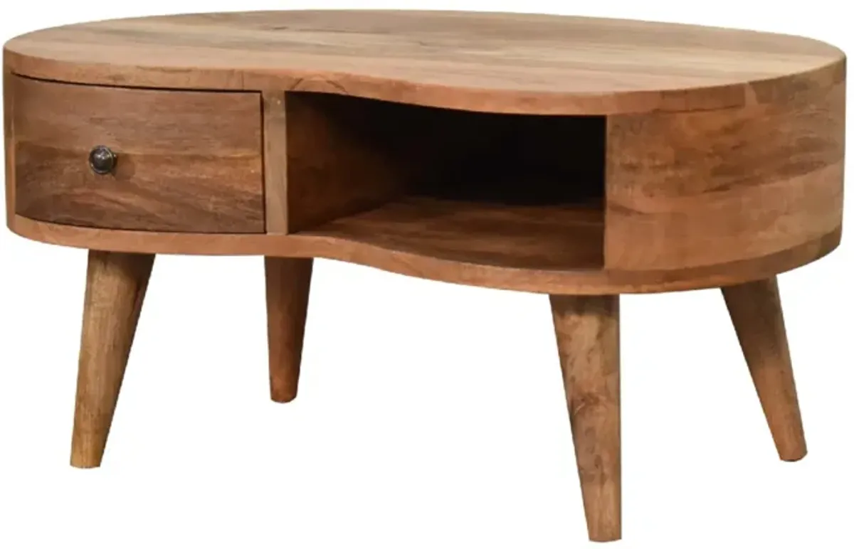 Artisan Furniture Solid Wood Mini Oak-ish Wave Solid Wood 1 Drawer  Coffee Table