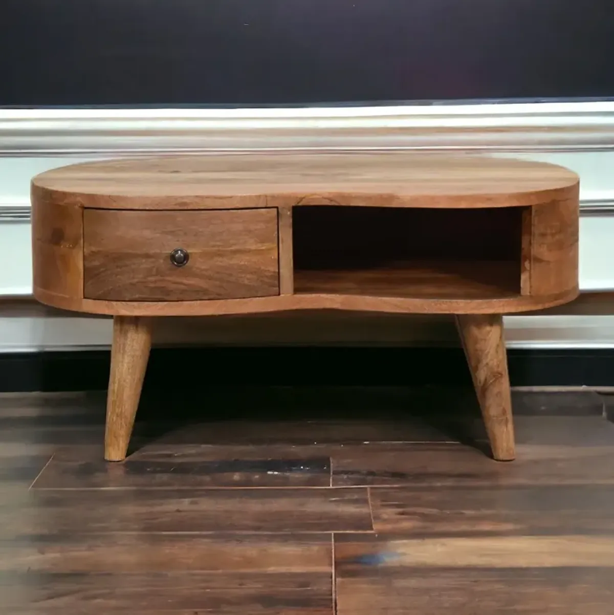 Artisan Furniture Solid Wood Mini Oak-ish Wave Solid Wood 1 Drawer  Coffee Table