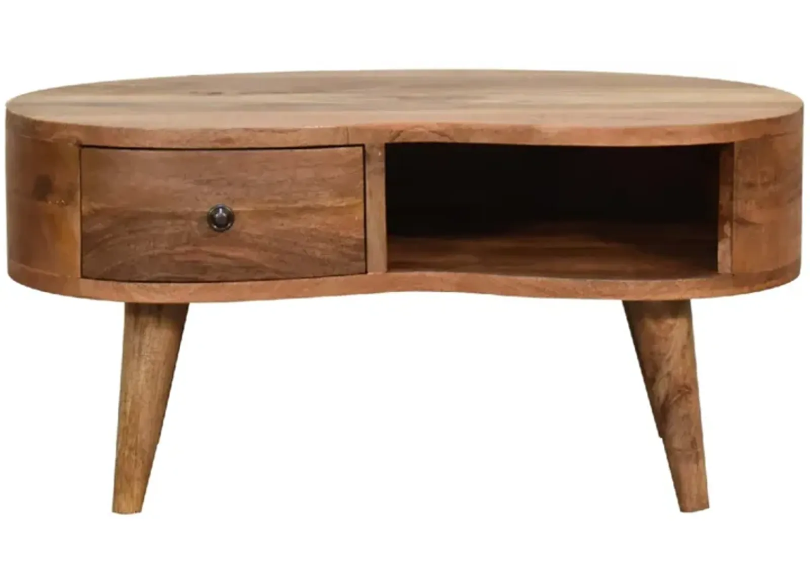 Mini Oak-ish Wave Solid Wood 1 Drawer  Coffee Table