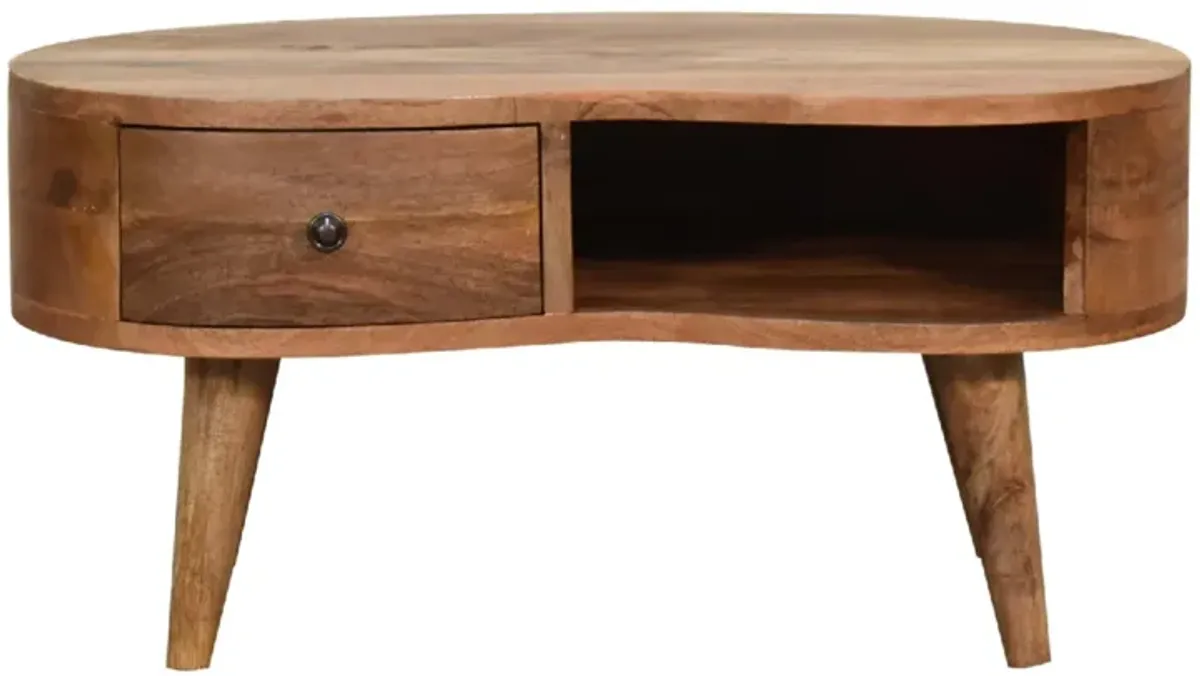 Artisan Furniture Solid Wood Mini Oak-ish Wave Solid Wood 1 Drawer  Coffee Table