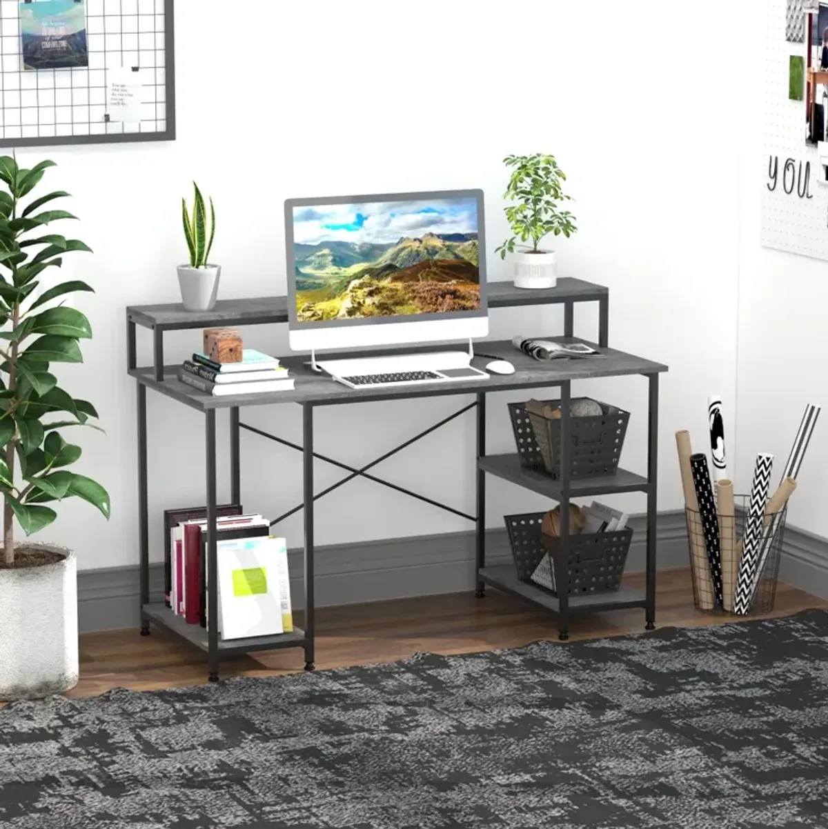 55" Home Office Computer Desk with Storage Shelves