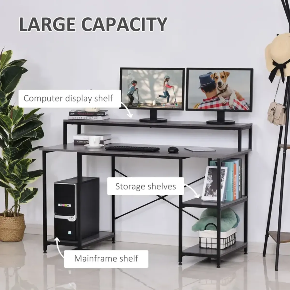 55" Home Office Computer Desk with Storage Shelves