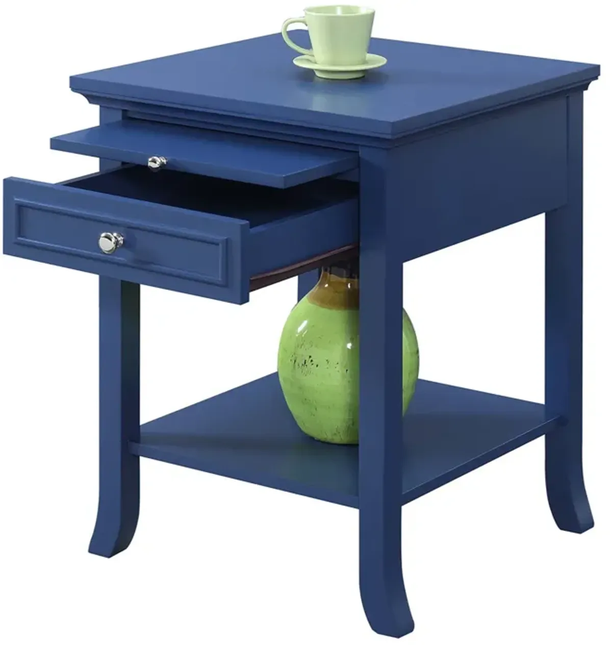 Convenience Concepts American Heritage Logan 1 Drawer End Table with Pull-Out Shelf, Cobalt Blue