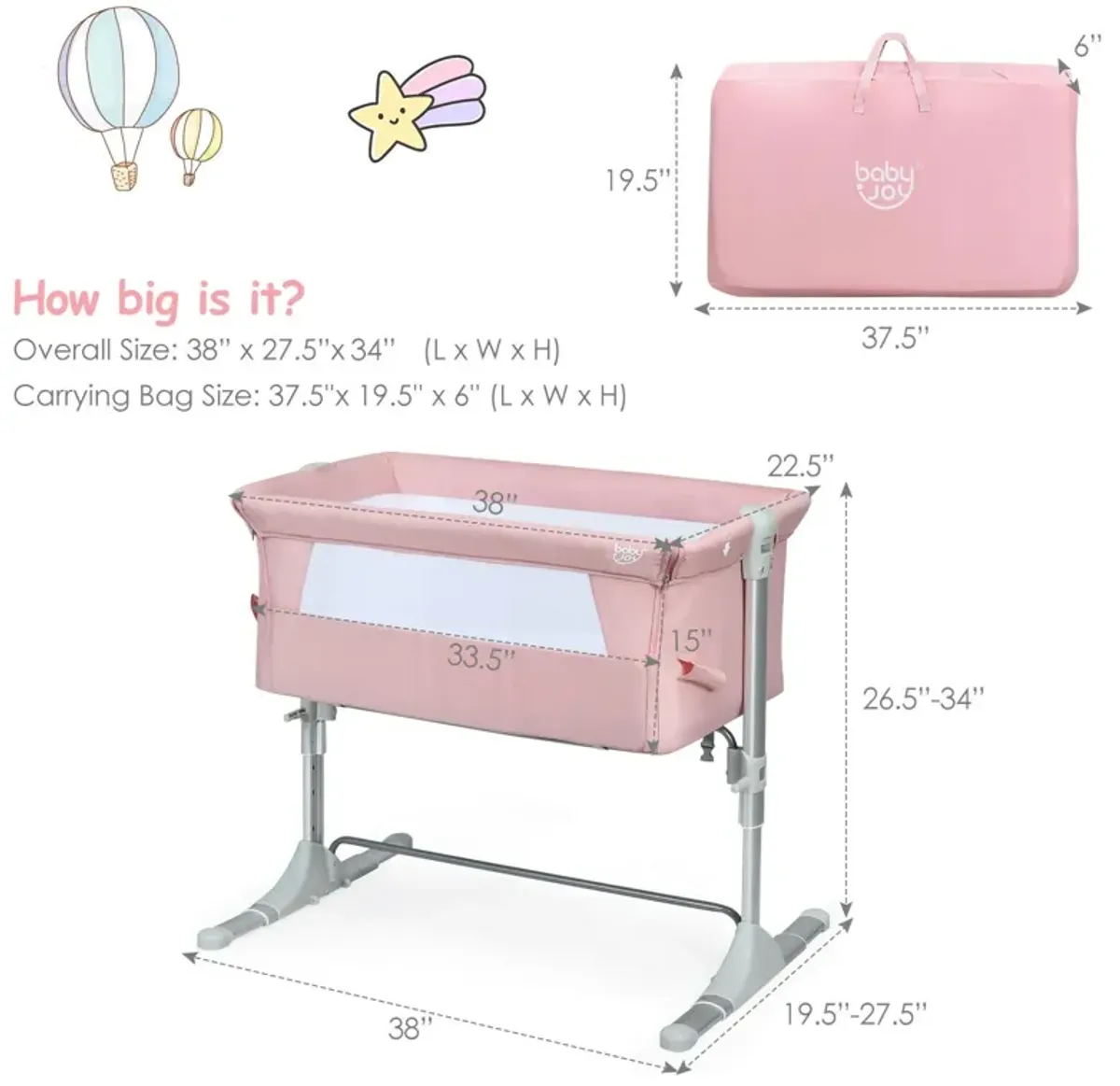 Travel Portable Baby Bed Side Sleeper  Bassinet Crib with Carrying Bag