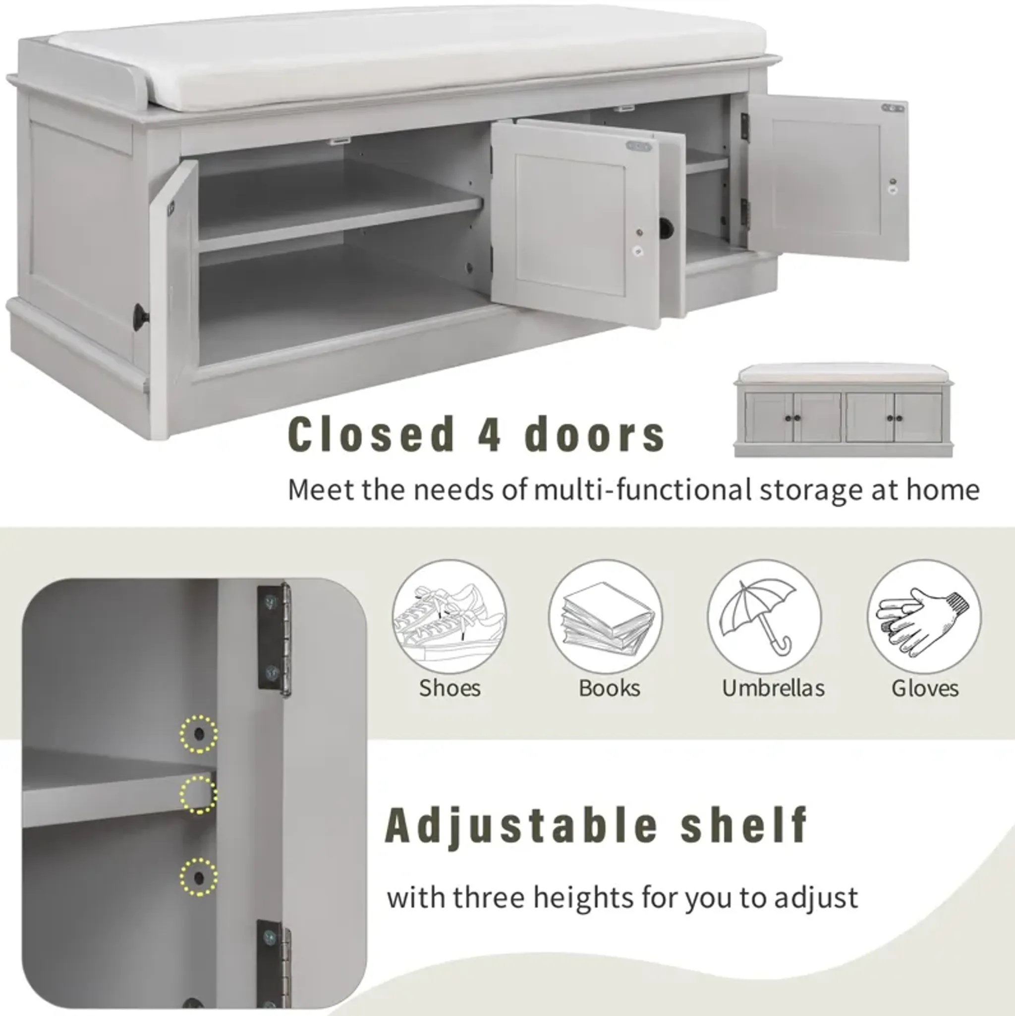 Merax Birch Veneer Entryway Storage Bench With 4 Doors Mathis Home ...
