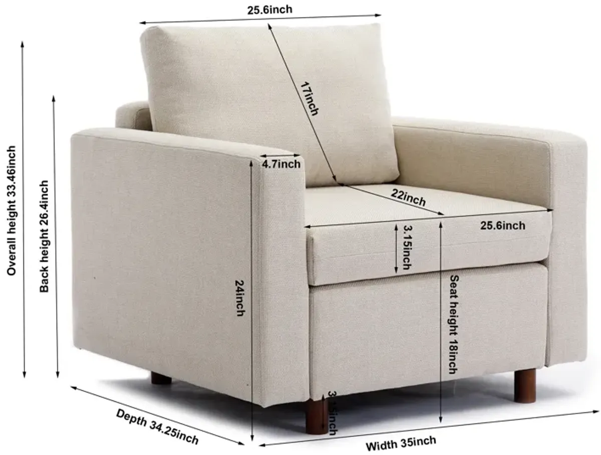 Single Seat Module Sofa Sectional Couch, Cushion Covers Non-Removable And Non-Washable