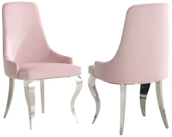 Antoine Velvet Upholstered Dining Side Chair Pink (Set of 2)