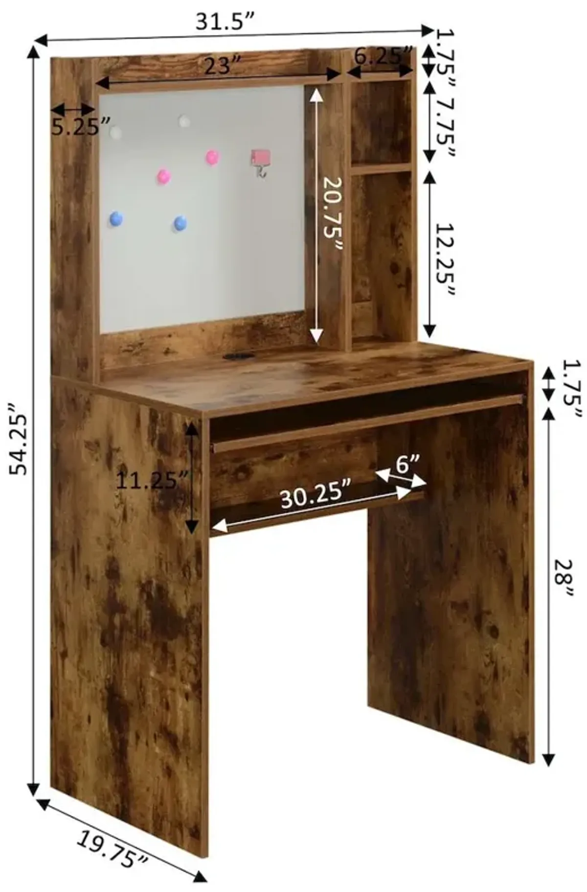 Convenience Concepts Designs2Go Student Desk with Magnetic Bulletin Board and Shelves