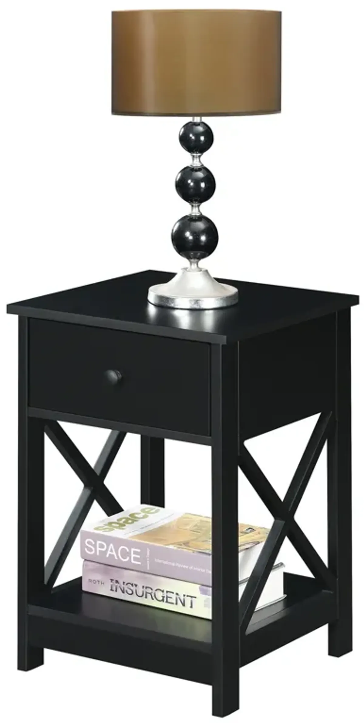 Convenience Concepts Oxford 1-Drawer End Table with Shelf, 15.75 in x 15.75 in x 24 in, Black