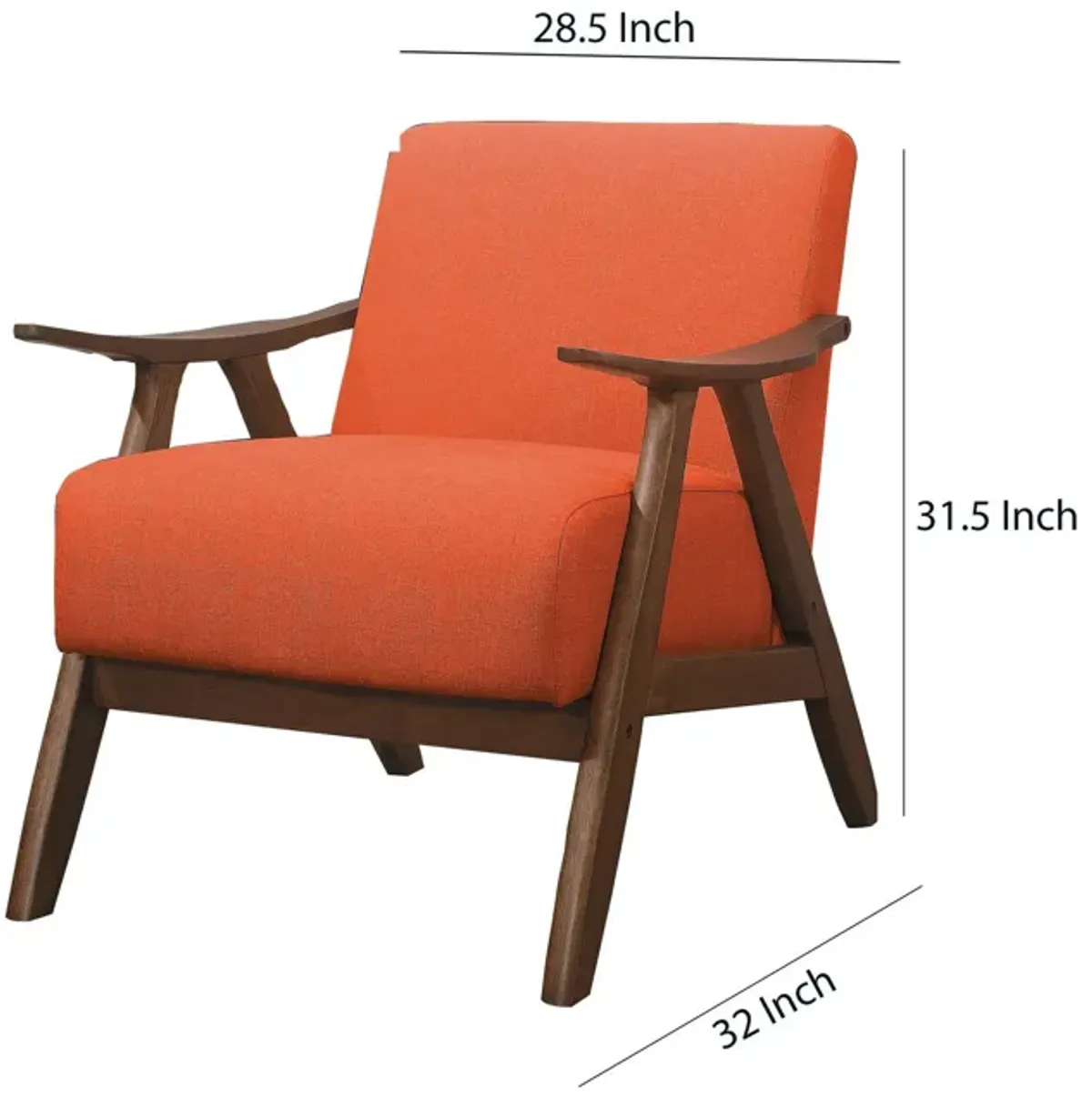 Fabric Upholstered Accent Chair with Curved Armrests, Orange-Benzara