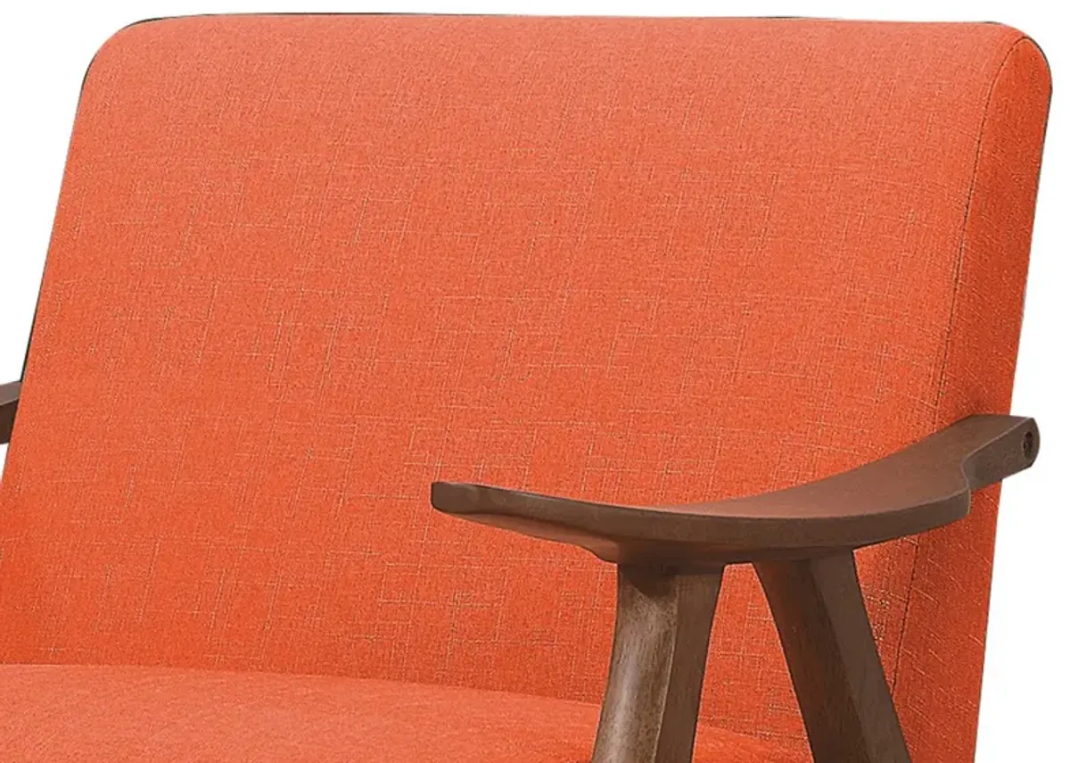 Fabric Upholstered Accent Chair with Curved Armrests, Orange-Benzara