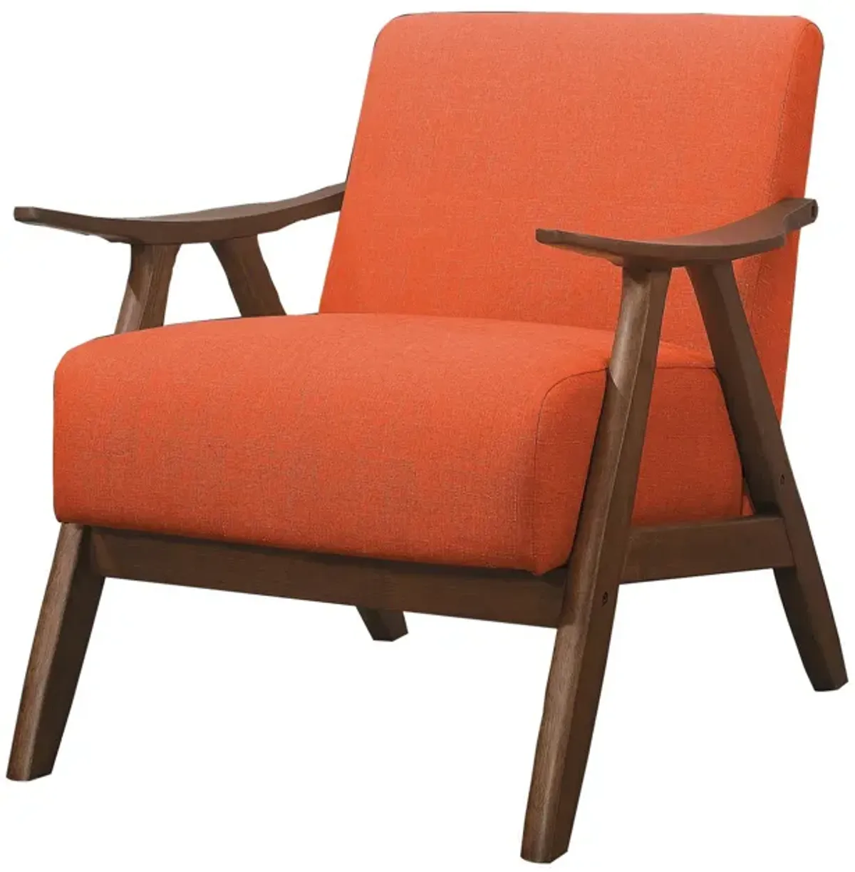 Fabric Upholstered Accent Chair with Curved Armrests, Orange-Benzara