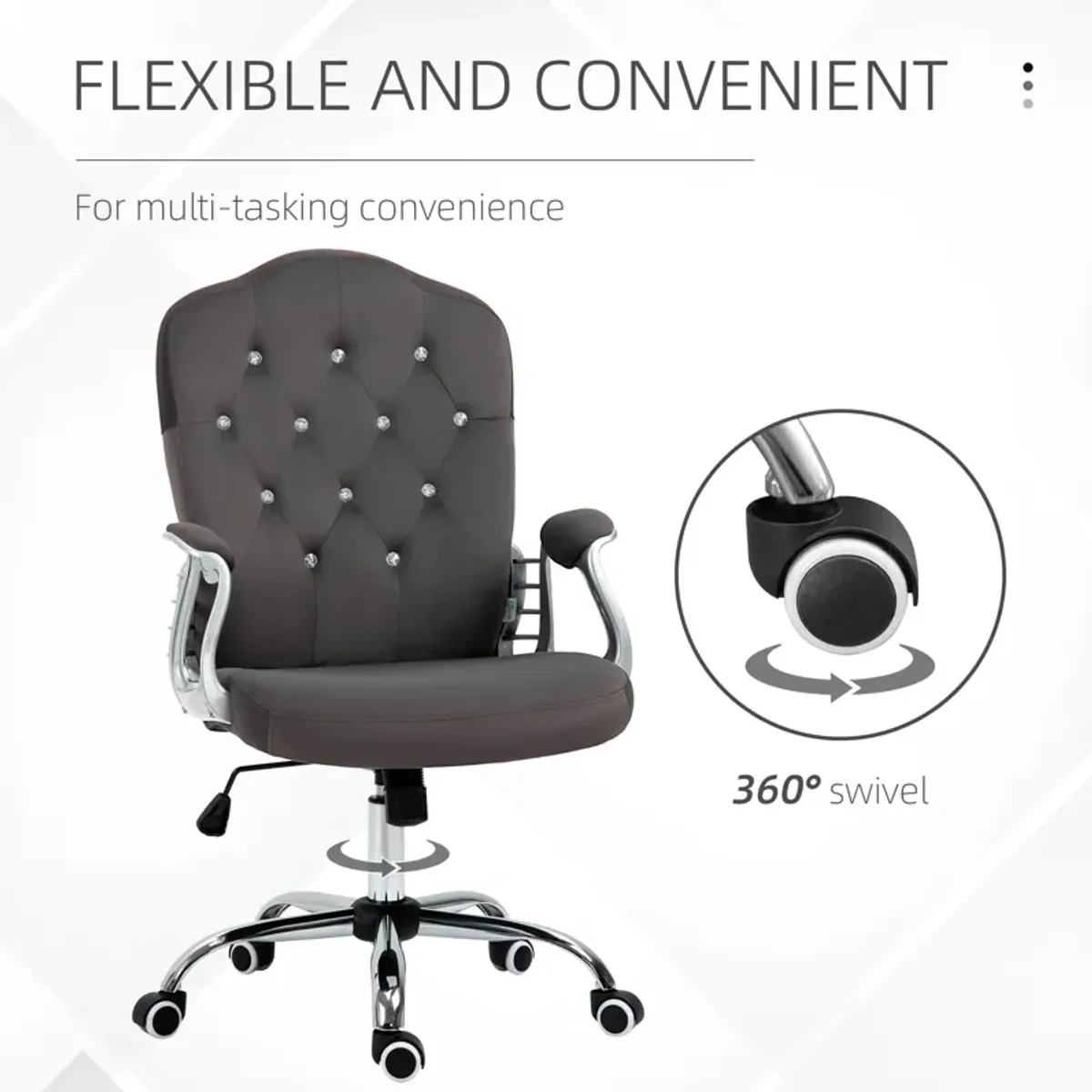 Vinsetto Home Office Chair, Velvet Computer Chair, Button Tufted Desk Chair with Swivel Wheels, Adjustable Height, and Tilt Function, Dark Gray