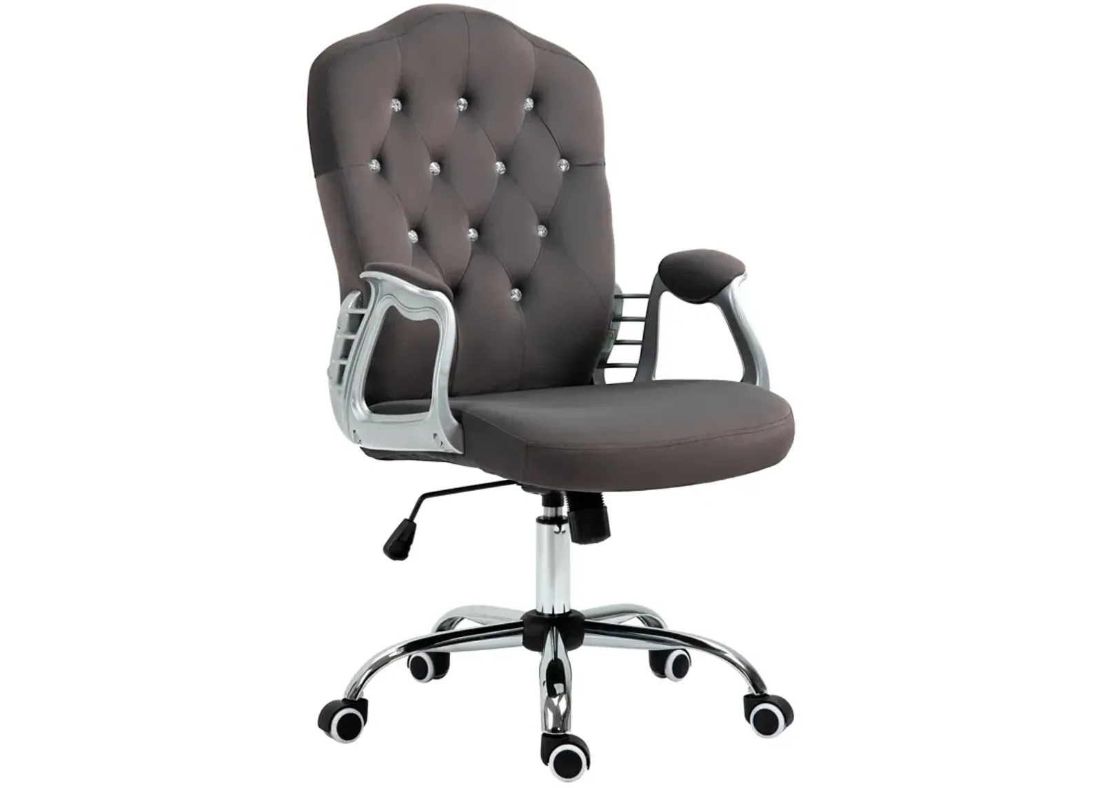 Vinsetto Home Office Chair, Velvet Computer Chair, Button Tufted Desk Chair with Swivel Wheels, Adjustable Height, and Tilt Function, Dark Gray