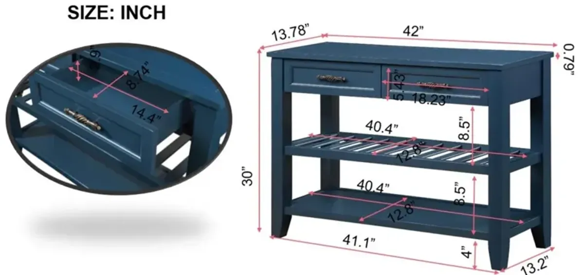 Mid-Century Navy Blue Console Sofa Table