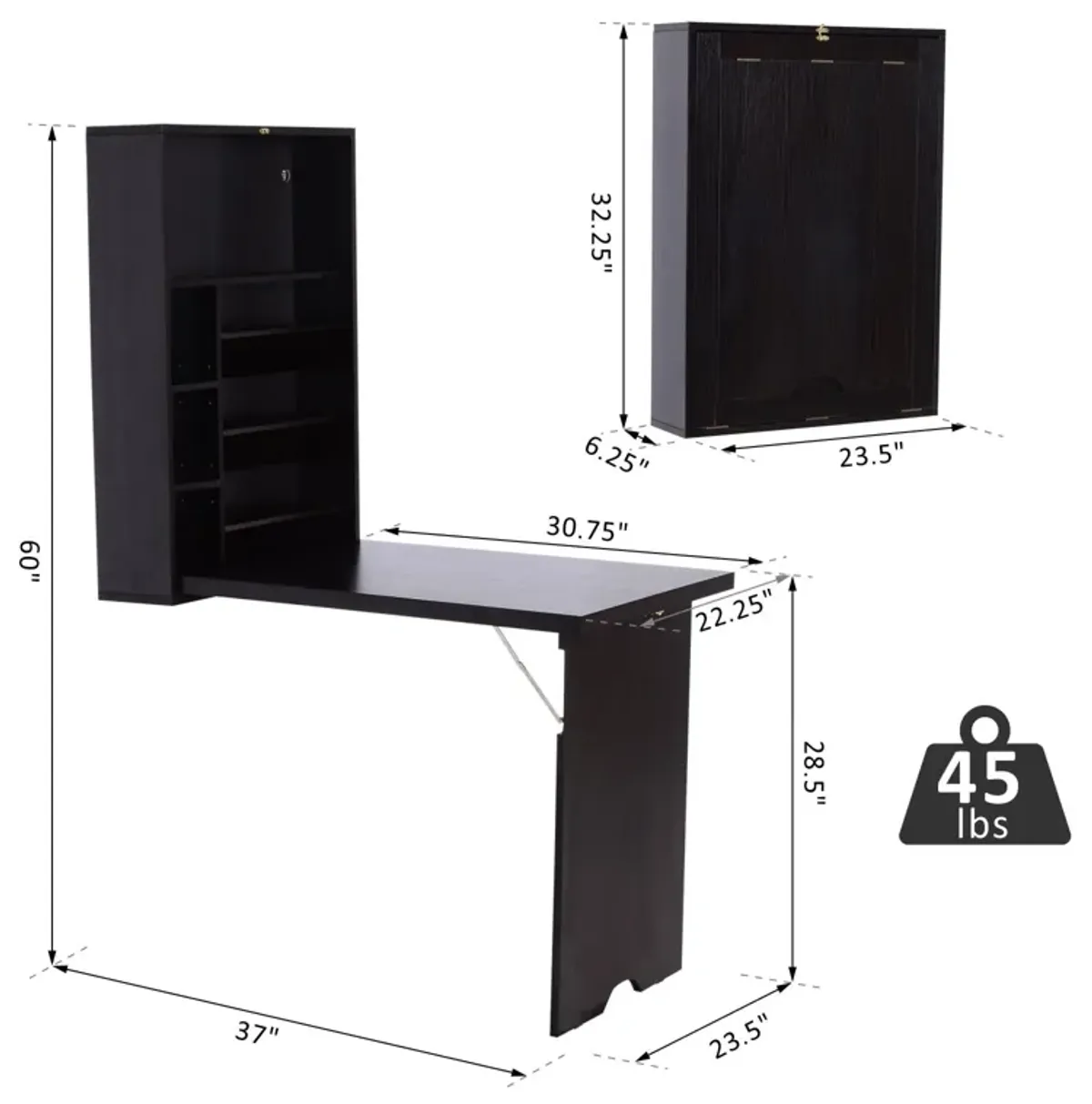 Multifunctional Wall Desk: Espresso Brown Convertible with Storage Shelf