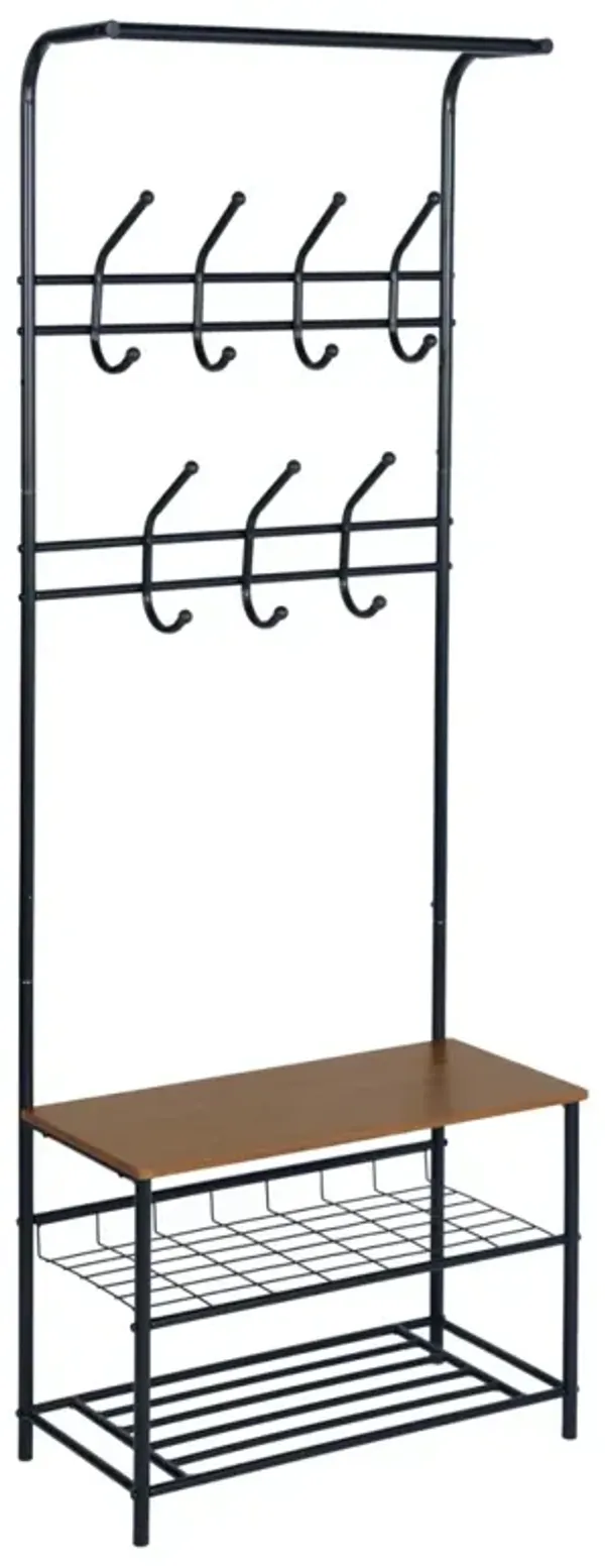 Clothes Rack Heavy Duty Metal Garment Rack Small Clothing Rack with Bottom Shelves for Bedroom, Walnut & Black