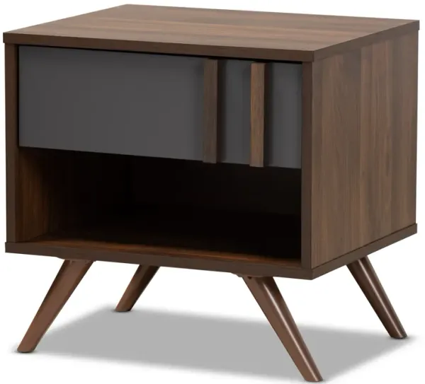Baxton Studio Naoki Modern Two Tone Grey And Walnut Finished Wood 1 Drawer Nightstand