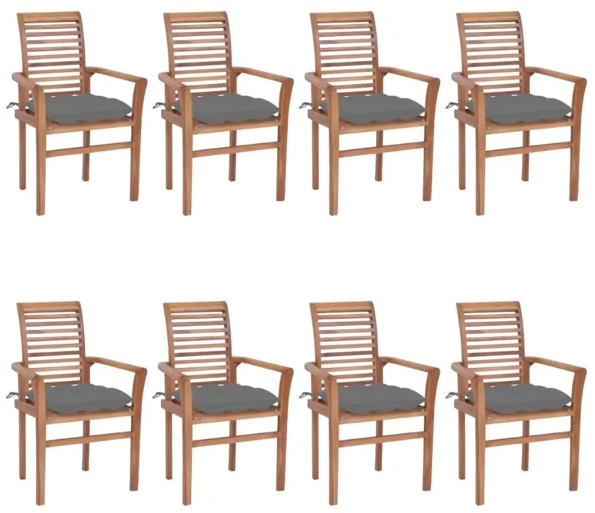 vidaXL Dining Chairs 8 pcs with Gray Cushions Solid Teak Wood