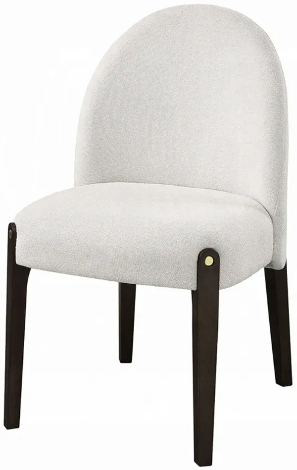 Jeh Side Dining Chair Set of 2, Beige Chenille, Espresso Brown Wood - Benzara
