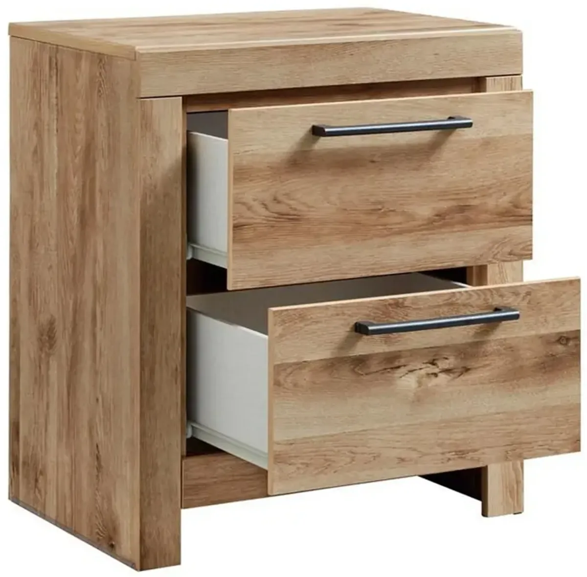 Amy 24 Inch Modern Wood Nightstand, 2 Drawers, 2 USB Ports, Natural Brown-Benzara