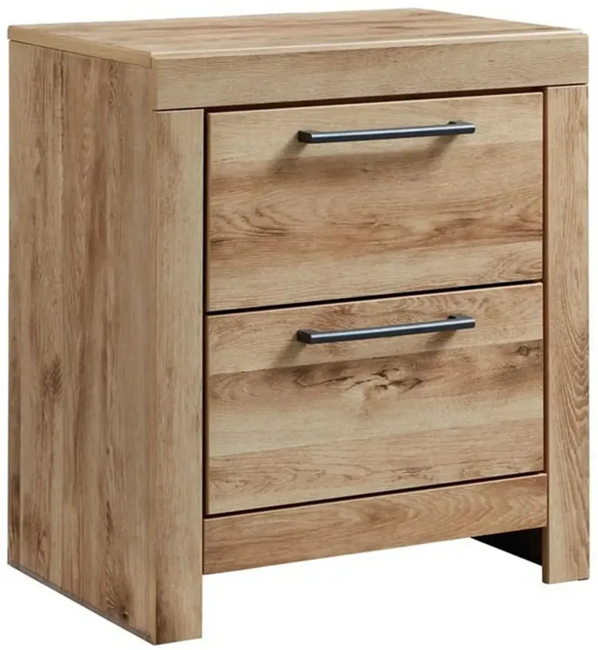 Amy 24 Inch Modern Wood Nightstand, 2 Drawers, 2 USB Ports, Natural Brown-Benzara