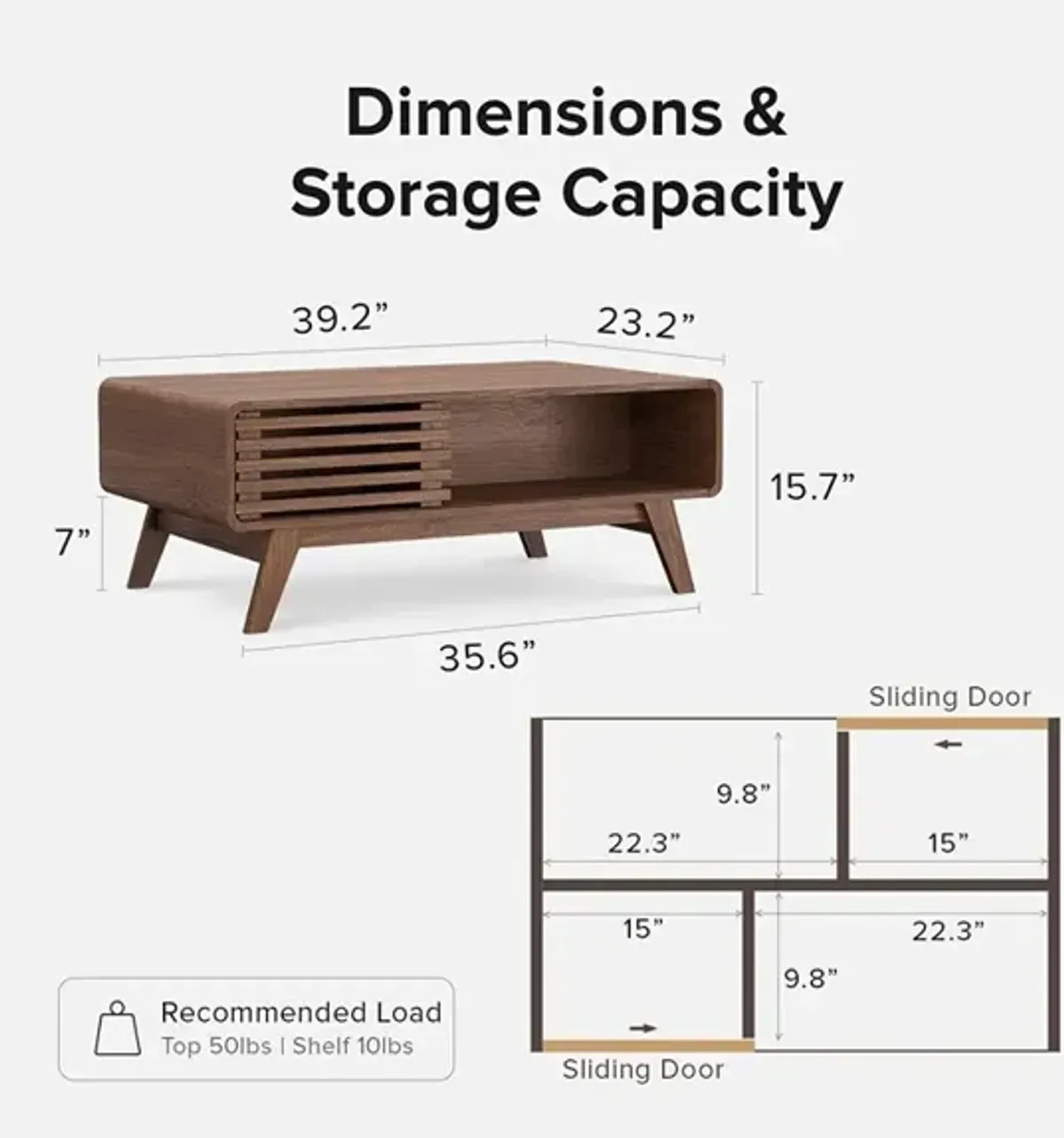 mopio Farmhouse Wood Coffee Table for Living Room Fluted