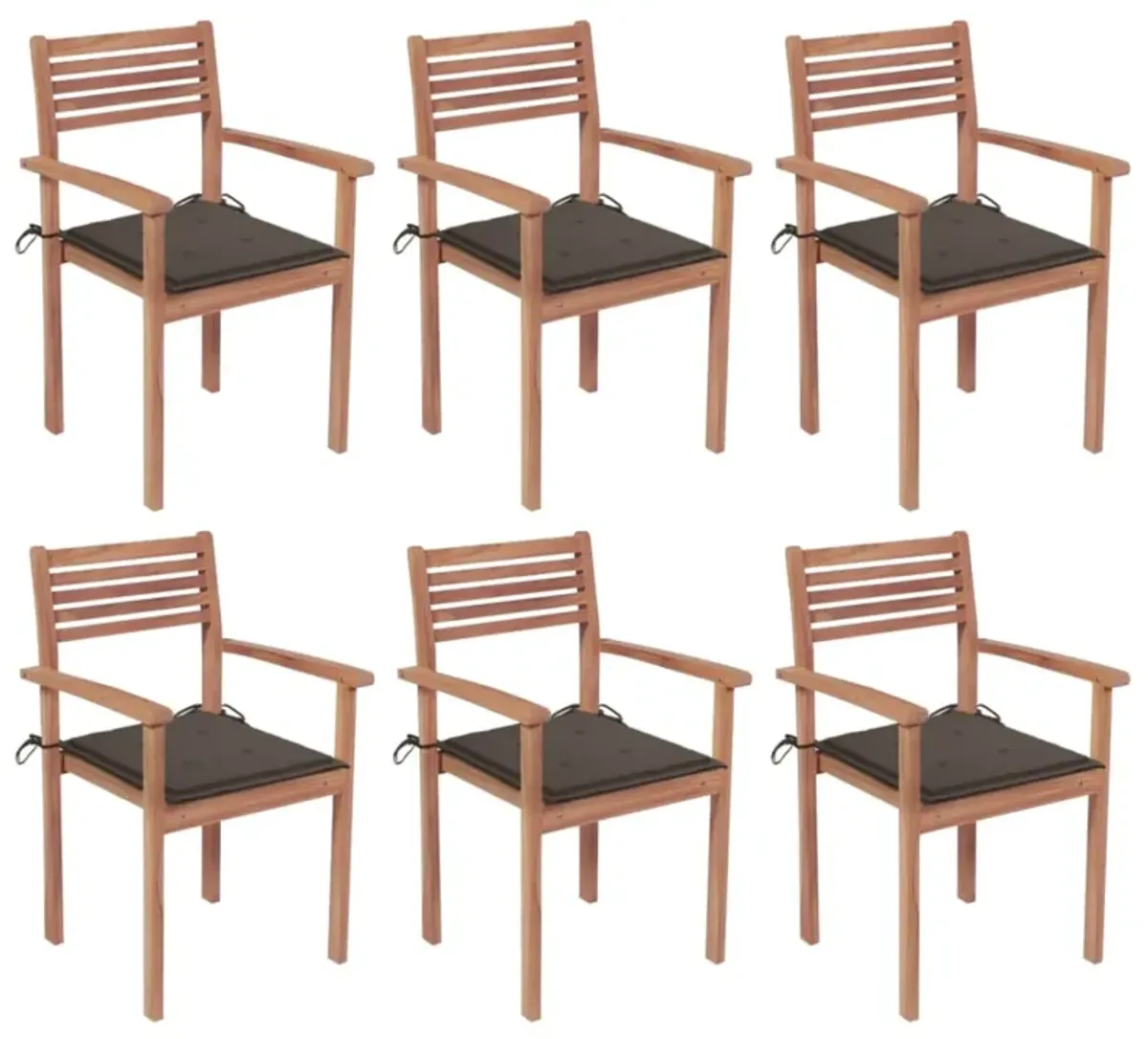 vidaXL Stackable Garden Chairs with Cushions 6 pcs Solid Teak Wood