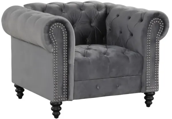 Flotilla Round Arm Velvet Chesterfield Arm Chair in Gray