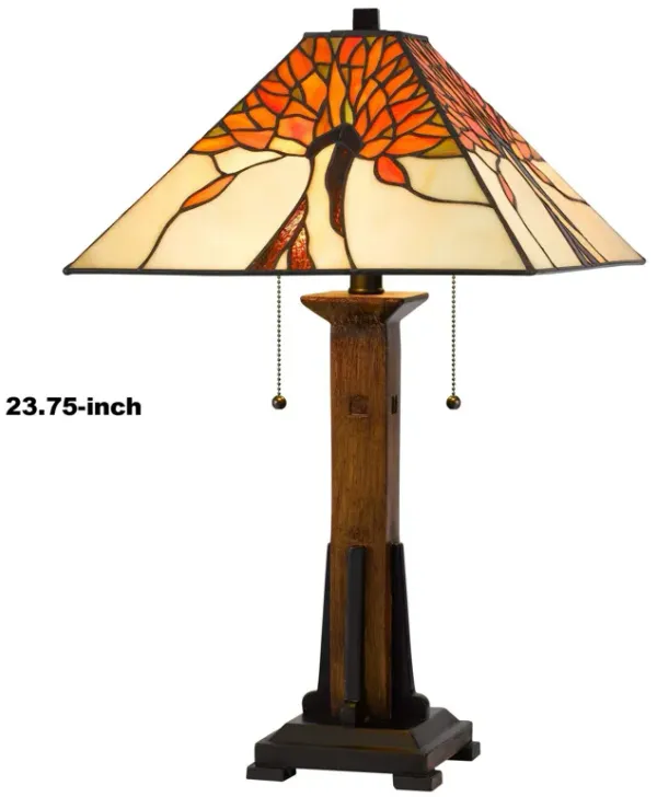 Table Lamp with Tiffany Shade and Floral Accent, Multicolor-Benzara